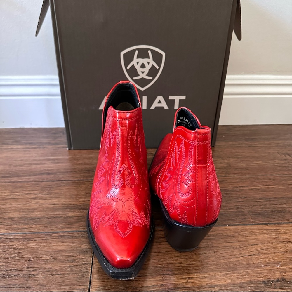 Ariat Red Leather Western Ankle Boots - Picture 3 of 5